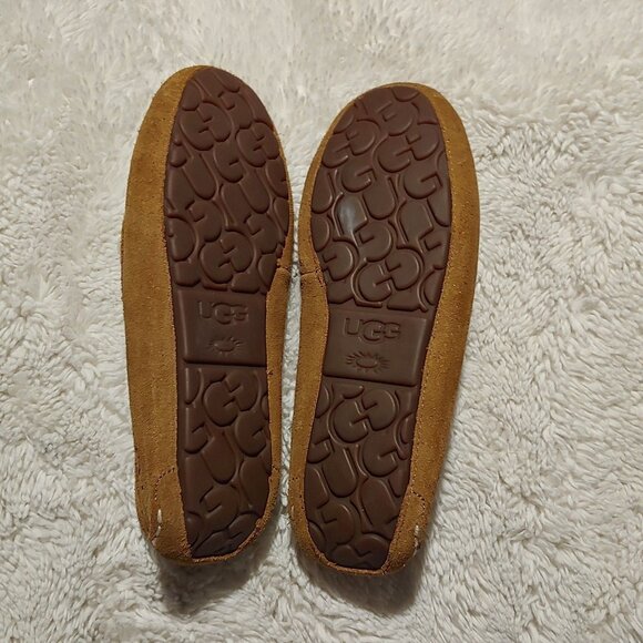 UGG Ansley Chestnut Suede Moccasin Slippers House Shoes Shearling lined Womens 9 - Picture 7 of 12